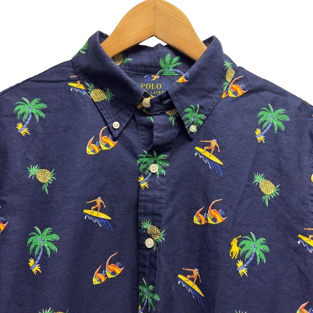Polo Ralph Lauren Men's L Classic Untucked Button Down Surfing Fish Oxford Shirt